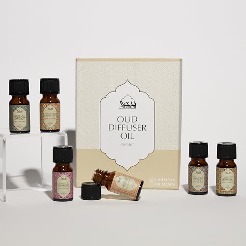 Dukhni Oud Diffuser Oil Gift Set - Stress Relief & Relaxation, 100% Pure Halal Oils - 6 x 10ml