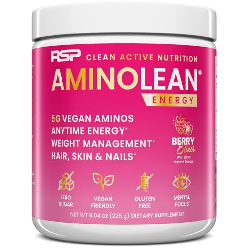 RSP Nutrition AminoLean Pre-Workout Powder - Clean Energy, Vegan, Biotin for Beauty - 30 Servings