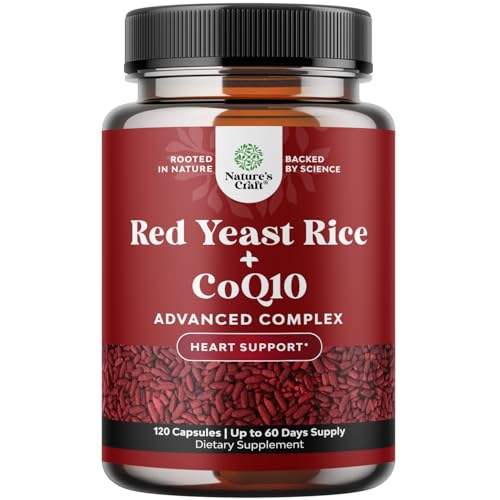 Natures Craft Red Yeast Rice with CoQ10 - Heart Health Support, Vegan, 1200mg Capsules