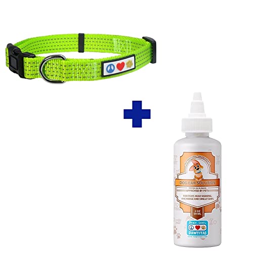 Pawtitas Pet Care Bundle - Reflective Dog Collar & 100% Natural Ear Cleaner for Small Dogs