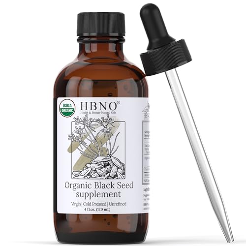 HBNO Organic Black Seed Oil - USDA Certified Pure Cold Pressed, Rich in Nutrients - 4 fl oz