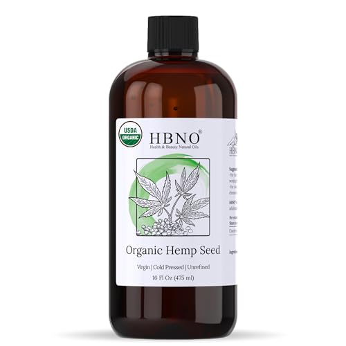 HBNO Organic Hemp Seed Oil - Nourishing Body & Hair Moisturizer, Cold Pressed - 16oz