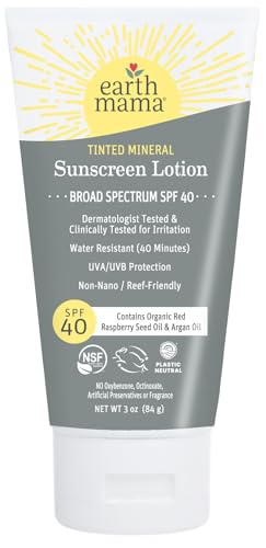 Earth Mama Tinted Mineral Sunscreen SPF 40 - Non-Nano Protection, Organic Oils - 3oz