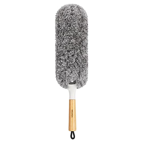 MR.SIGA Microfiber Duster - Effective Dust Trapping, Bamboo Handle, Washable & Reusable - Large Head