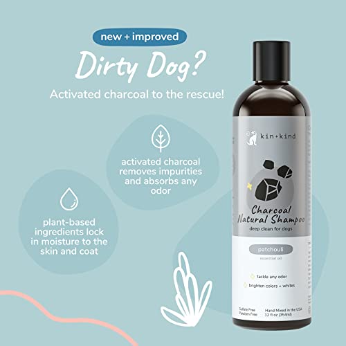 kin+kind Dog Shampoo - Deep Clean & Odor Remover with Activated Charcoal, Natural Oils - 12 fl oz