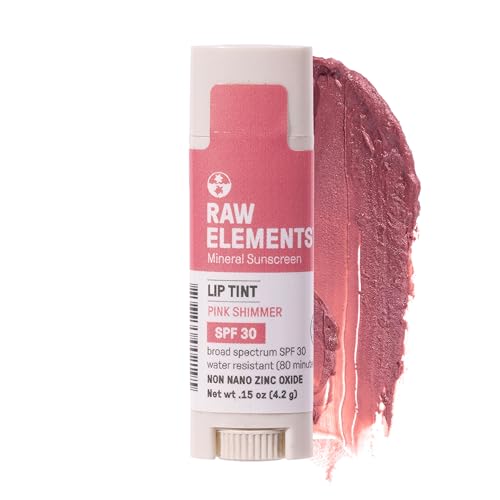 Raw Elements Pink Lip Shimmer - Broad Spectrum SPF 30, Water Resistant, Reef-Safe - 0.15oz