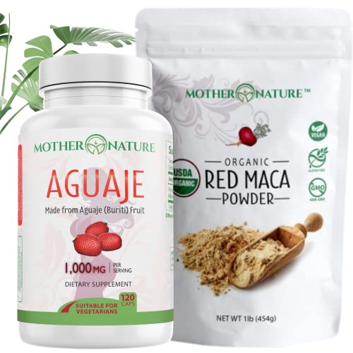 The Beauty Bundle Aguaje & Red Maca - Promote Healthy Hair & Skin, Organic - 60 Capsules & 4oz