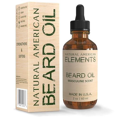 NATURAL AMERICAN ELEMENTS Beard Oil - Moisturizes & Strengthens, Organic Argan & Jojoba - 2 oz