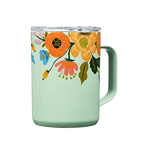 Corkcicle x Rifle Paper Co. Insulated Coffee Mug - Keeps Drinks Hot 3+ Hours, Mint Floral - 16oz