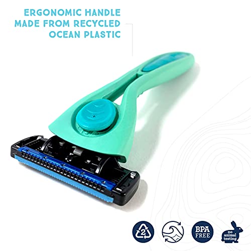 Preserve POPi Shave 5 Razor System - Comfort Blades, Recycled Ocean Plastic - Neptune Green