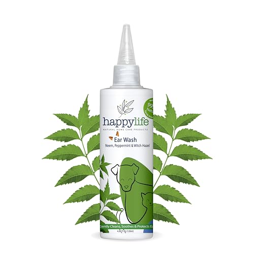 Happy Life Naturals Dog Ear Cleaner - Alcohol-Free, Gentle Neem & Peppermint - 200ml