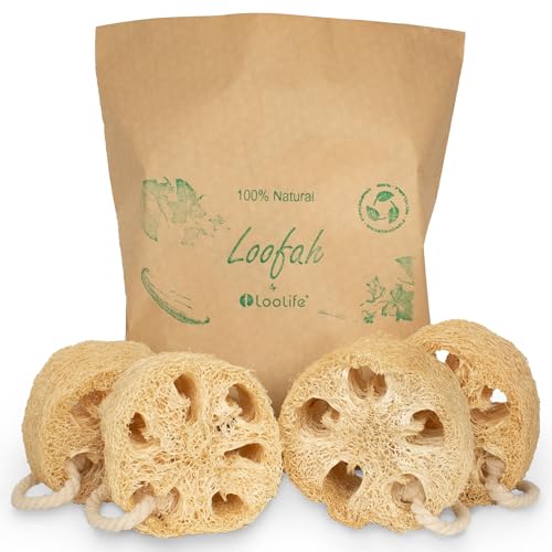 Natural Loofah Exfoliating Sponge - Gentle Skin Renewal, Biodegradable & Hypoallergenic - 4 Pack