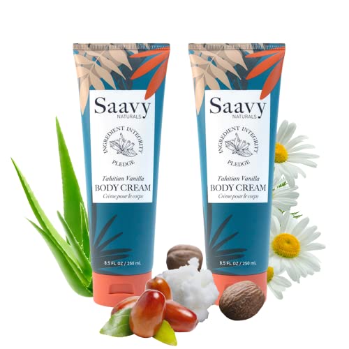 Saavy Naturals Body Cream - Hydrating Shea Butter, Vegan Formula, Tahitian Vanilla - 8.5oz, 2 Pack