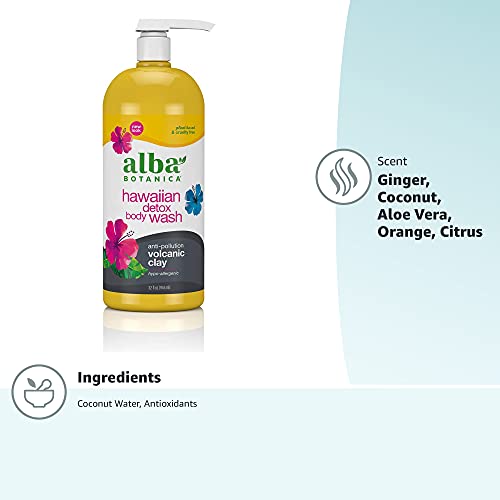 Alba Botanica Body Wash - Detoxifies with Volcanic Clay, Plant-Based Ingredients - 32oz