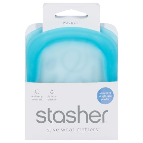 Stasher Reusable Silicone Storage Bag - Leak-Free, Microwave Safe, Platinum Silicone - Aqua, 4 Fl Oz