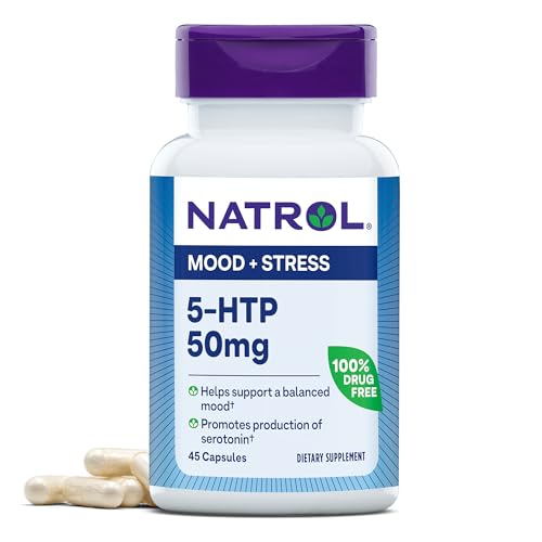 Natrol 5-HTP Dietary Supplement - Supports Balanced Mood, Plant-Derived 50mg, 45 Capsules