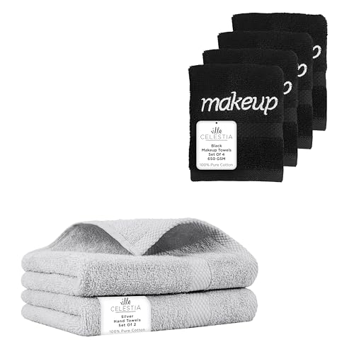 Plush Cotton Hand Towel Set - Ultra Absorbent, OEKO-TEX Certified, 6 Towels in Silver & Black