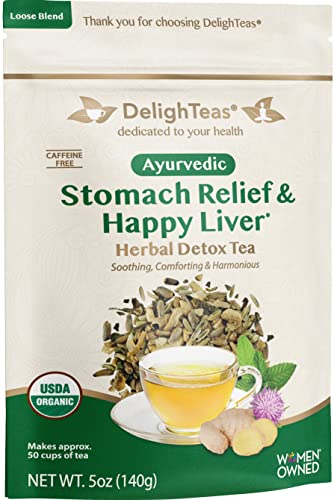 DelighTeas Ayurvedic Detox Tea - Liver Cleansing, Stomach Relief, USDA Organic - 50 Servings, 5oz