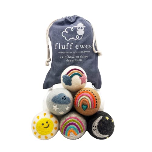 Fluff Ewes Handmade Wool Dryer Balls - Reduces Wrinkles & Static, Hypoallergenic - 6 Pack