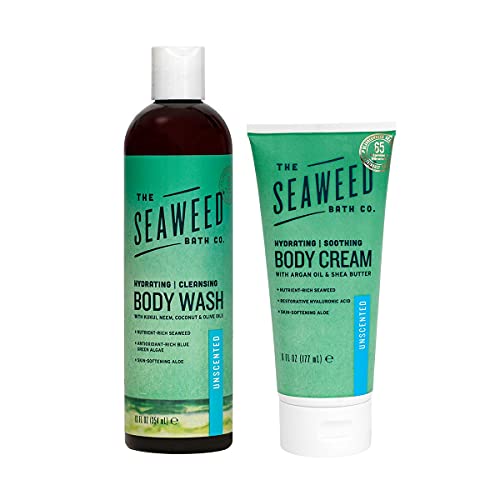 The Seaweed Bath Co. Body Wash & Cream - Detoxifying, Hydrating Seaweed Blend - 12oz & 6oz