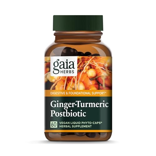 Gaia Herbs Ginger-Turmeric Postbiotic - Digestive Support with Fermented Ingredients - 60 Vegan Caps