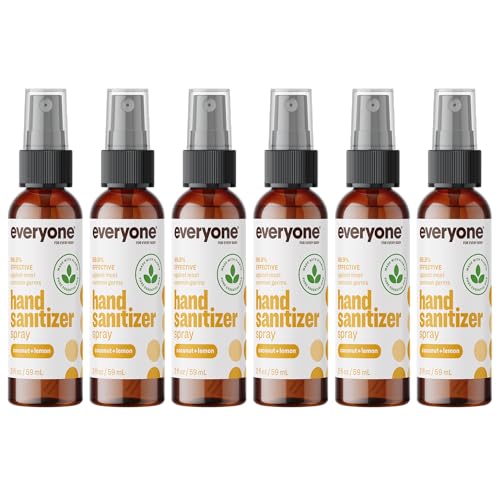 Everyone Hand Sanitizer Spray - 99.9% Germ Protection, EWG Verified - Coconut Lemon, 2oz (6 Pack)