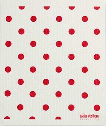 Trendy Tripper Swedish Dishcloth - Super Absorbent, Biodegradable, Red Polka Dots - 6.75" x 8"