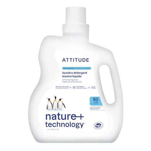 ATTITUDE Liquid Laundry Detergent - EWG Verified, Vegan, Plant-Based, Wildflowers - 80 Loads