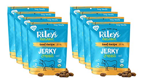 Riley's Organics Jerky Jibbs Dog Treats - USDA Organic, Non-GMO, Beef Recipe - 5oz, 8 Pack