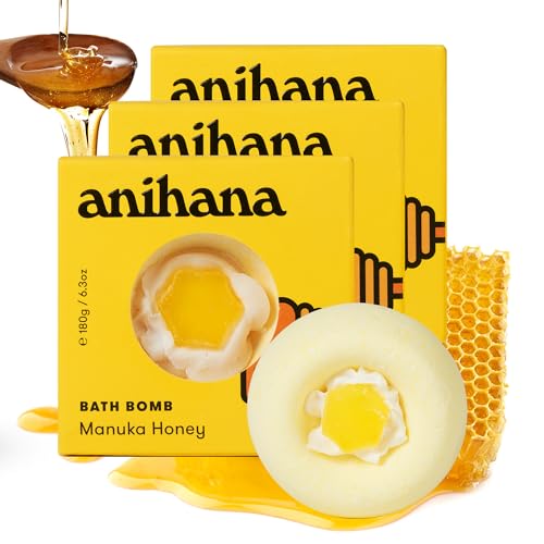 ANIHANA Bath Bombs 3 Pack - Hydrating Coconut Oil, Manuka Honey Scent, Cruelty-Free - 6.3oz Each