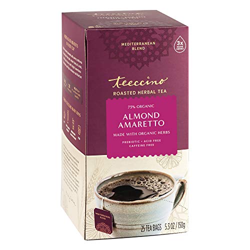 Teeccino Herbal Tea - Rich Almond Amaretto, Caffeine-Free & Prebiotic, 25 Tea Bags