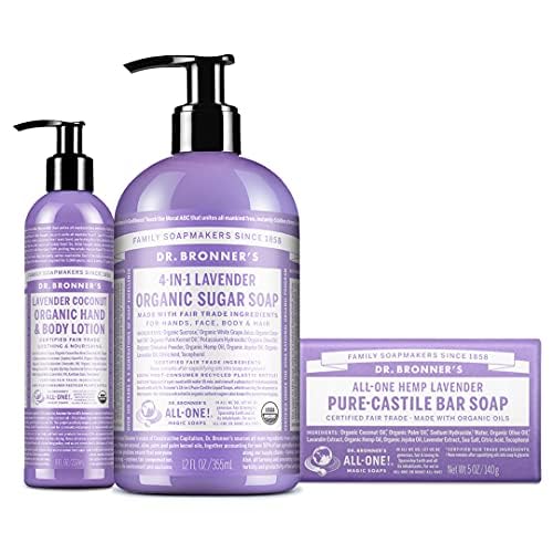 Dr. Bronner's Lavender Gift Set - Nourishing Body Lotion, Vegan & Biodegradable - 1 Soap 12oz, 8oz