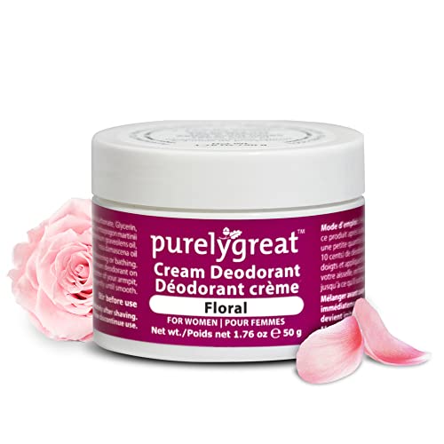 Purelygreat Cream Deodorant - Lasting Odor Control, Aluminum-Free, Vegan - Floral Scent, 1.76oz