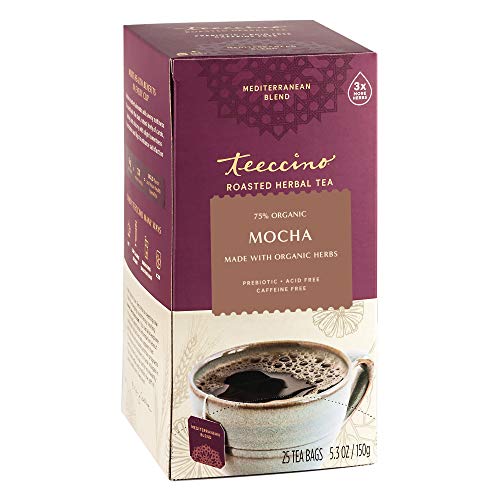 Teeccino Mocha Herbal Tea - Rich Chocolate Flavor, Caffeine-Free & Prebiotic - 25 Tea Bags