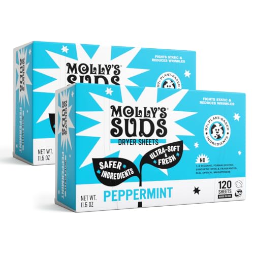 Molly's Suds Fabric Softener Dryer Sheets - Plant-Based Static Reducer, Cruelty-Free - 240 Sheets