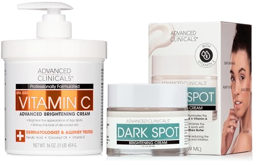 Advanced Clinicals Body Lotion & Face Cream Set - Brightening, Dark Spot Corrector - 8oz