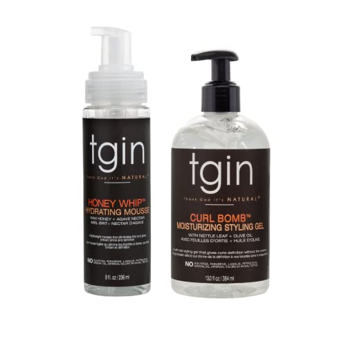 tgin Curl Bomb & Honey Whip Mousse - Hydrating, Frizz Control, No Parabens - 12oz Each