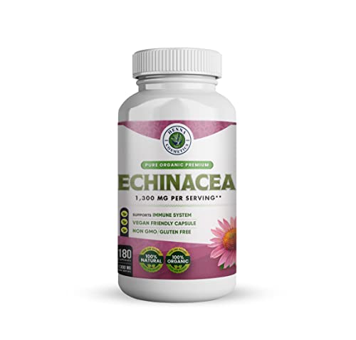 Henna Cosmetics Echinacea Capsules - Antioxidant Support, Vegan & Gluten-Free - 1300mg, 180 Count