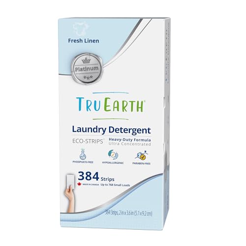 Tru Earth Platinum Laundry Detergent Sheets - Heavy Duty, Hypoallergenic - Fresh Linen, 384 Sheets