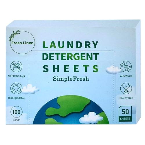 Simple Fresh Laundry Detergent Sheets - Fresh Linen Scent, Hypoallergenic, 50 Sheets (100 Loads)