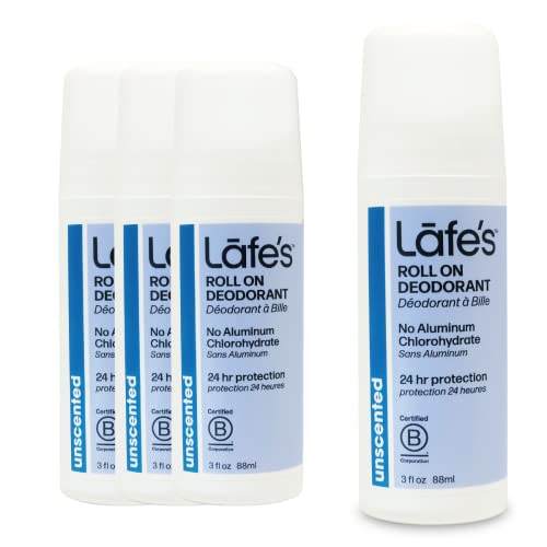 Lafe's Natural Deodorant - 24-Hour Protection, Paraben & Baking Soda Free - Unscented, 4 Pack