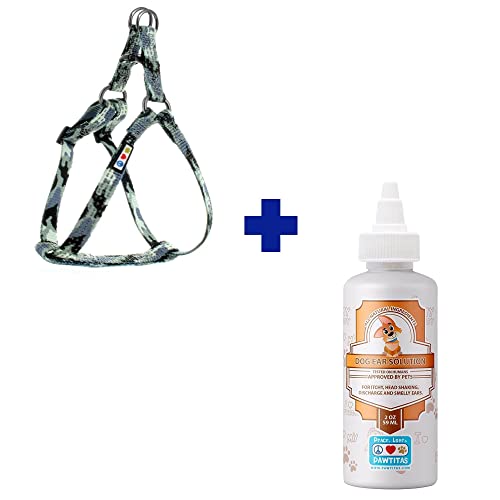 Pawtitas Pet Care Bundle - Durable Medium Dog Harness & 100% Natural Ear Cleaner - Adjustable Fit