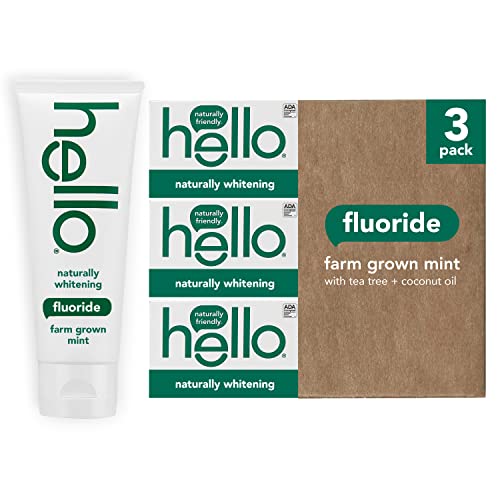 Hello Whitening Toothpaste - Natural Peppermint, Tea Tree Oil, Fluoride, Gluten Free - 3 Pack, 4.7oz