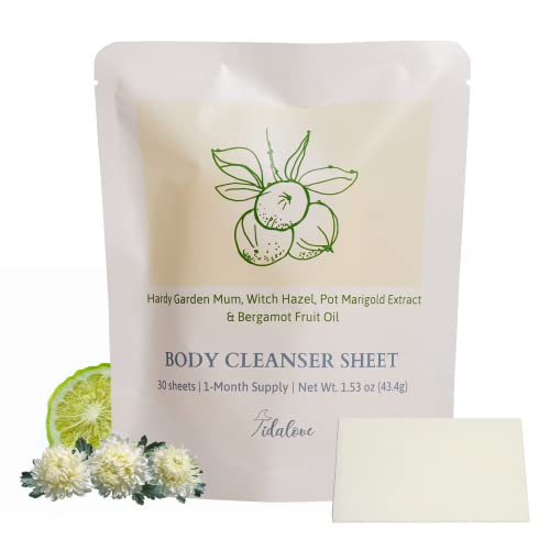 Tidalove Body Wash Sheets - Vegan, Cruelty-Free, Zero Waste, Natural Bergamot Scent - 30 Sheets