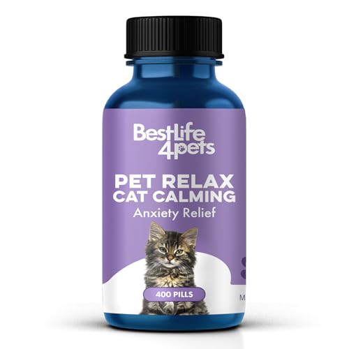 BestLife4Pets Pet Supplement - Natural Calming for Cat Anxiety Relief, 400 Odorless Pills