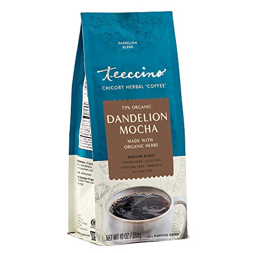 Teeccino Dandelion Mocha Herbal Coffee - Caffeine-Free, Prebiotic Fiber, Gluten-Free - 10oz