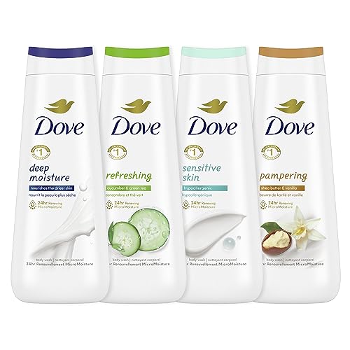 Dove Body Wash Collection - Nourishing Moisture & Hypoallergenic Formula - 20oz Each, 4 Count