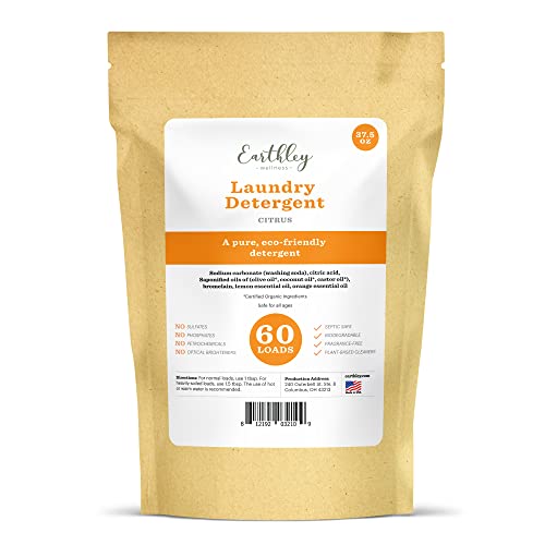 Earthley Wellness Laundry Detergent - Pure Plant-Based Formula, Gentle on Skin - 60 Loads, Citrus