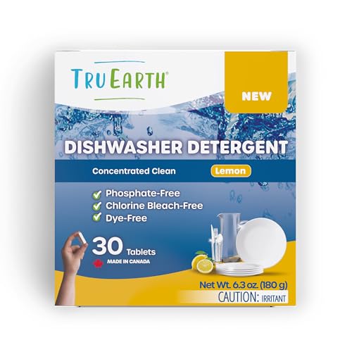 Tru Earth Dishwasher Detergent Tablets - Powerful Grease Cutter, Dye-Free, 30 Lemon Tablets