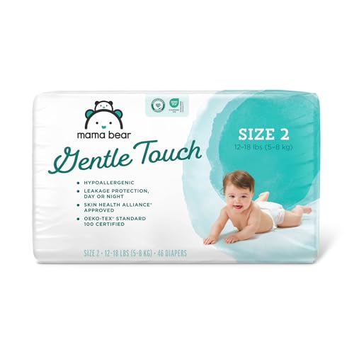 Mama Bear Gentle Touch Diapers - Hypoallergenic, 12-Hour Leakage Protection - Size 2, 46 Count